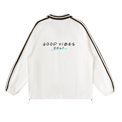 Contrast Striped Lapel Collar Sweatshirt